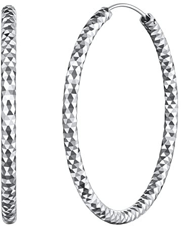 FOCALOOK Damen Hoop Ohrringe Silber 925 Kreis Creolen 50mm karierte Runde Statement Ohrringe Street Style Ohrschmuck Accessoire für Bürodamen Office Lady