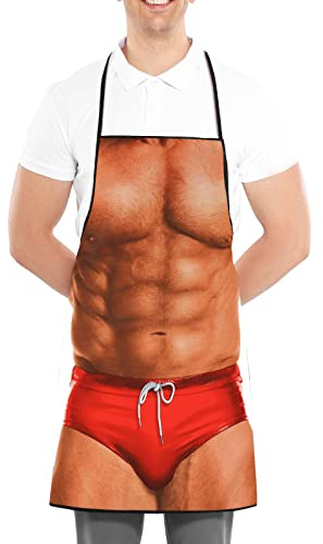 Asgens Lustige Schürzen für Männer, Frauen, Grillküche, Koch, Kochschürzen, Weihnachten, Geburtstag, Geschenk für Ehemann, Ehefrau, Vater, Mutter und Freunde, Rot - Muscleman, Medium