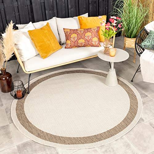 FRAAI | Home & Living In- & Outdoor Jute Teppich Rund - Nomad Edge Creme - Wetterfest - Polypropylen - Flachgewebe - Wohnzimmer, Esszimmer, Balkon, Garten/Terrasse - Terrasse - Rug