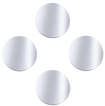 Juspota 4 Pieces Metal Plate Thin Metal Plates with Adhesive for Car Phone Holder, Magnetic Car Phone Holder, Silver 4 Round
