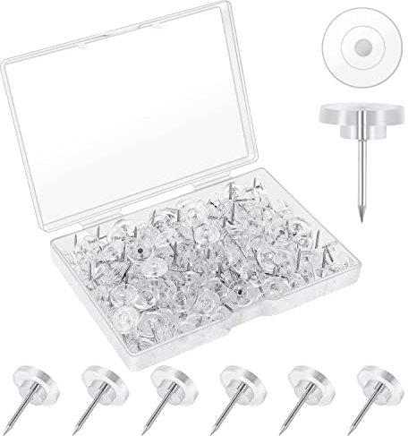 150 Stück Transparente Reißzwecken, Länge 16mm Reißnägel Flacher Kopf Pinnwandnadeln Deko mit Kunststoffbox für Wand Pinnwand Weltkarte(Kopfdurchmesser 10,7 mm)
