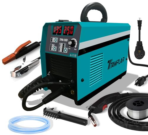 TTAMPLAR MIG Welder,110V&220V 4 in 1 Flux MIG/Solid Wire/Stick/Lift TIG 135D Gas/Gasless Inverter Multi-Process, Dual Voltage Flux Core Wire Portable IGBT Welding Machine