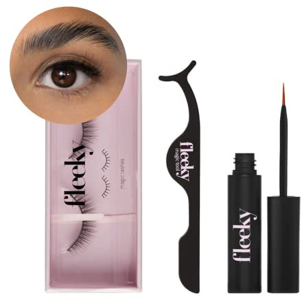 fleeky Magic Lashes - Vegane & tierversuchfreie fake Lashes für deinen perfekten Augenaufschlag on fleek, künstliche Wimpern zum Kleben aus Synthetikhaar (mit Lashhelper und Glue, Honey)