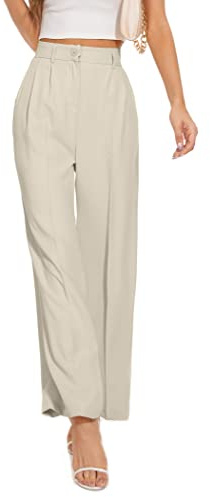 FUNYYZO Women's Wide Leg Pants High Elastic Waisted in The Back Business Work Trousers Long Straight Suit Pants