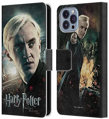 Head Case Designs Officially Licensed Harry Potter Draco Malfoy Deathly Hallows VIII Leather Wallet Case Compatible With Apple iPhone 14