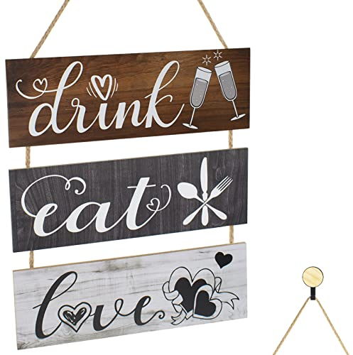 XIACIBDUS Cartel de cocina de madera, diseño rústico de pared de cocina, con ganchos, decoración de pared de cocina, comedor, bar, cafetería