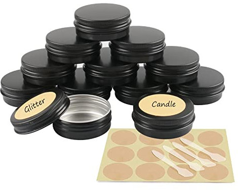 YANCAER 24 Piezas Tarros de Aluminio con Tapa Rosca 30ml Negro mate - D52mm x H21mm, Tarros Cosméticos Vacios, Latas de Aluminio Cosmetica Envases Viaje para Bálsamo Labial, Loción, Crema, Velas