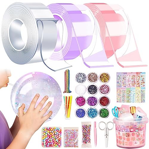 UOCAI 53 Stücke Nano Tape Bubbles Set, Bubble Tape DIY,Blowing Bubble Tape,Bubble Tape Nano,Transparentes Mehrzweck-Plakatband, Nano Tape Bubble Craft Kit für Erwachsene Kinde