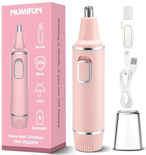 Tondeuse Nez Indolore pour Femmes, Rechargeable 2024 Upgrade, Tondeuse Nez Femme, Tondeuse Nez Cheveux, Tondeuse Nez à Double Bord, IPX7 Etanche Moteur Puissant, Nettoyage Facile, Rose