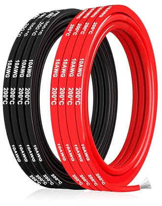 Cavo Elettronico Super Flessibile in Silicone 5,26mm² 10AWG - 5 Metri (2.5m Nero + 2.5m Rosso) per Modelli Radiocomandati, Elettrodomestici e Applicazioni Elettriche