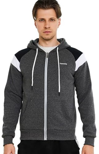 Ywenaisy Trainingsjacke Herren Pullover Herren Sweatjacke Herren mit Kapuze Zip Hoodie Herren Kapuzenjacke Herren Kapuzenpullover Herren Farbblock(09#Dunkelgrau,L)