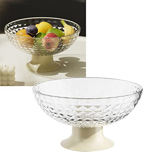 Frutero con Pie, Bandeja de Frutas de Gran Capacidad, Plato de Drenaje Desmontable Profundo para Mesa de Comedor (Transparente)