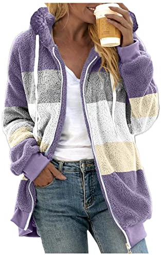 Hoodie Damen Oversize PlüSchjacke - Winterjacke mit Taschen Kuschelig Kawaii Kapuzenjacke Reißverschluss Outwear Pullover Fleece mit Tasche Outdoor mantel Kapuze Weicher Lockerer Damenmantel