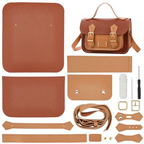 WADORN DIY-Kits Zur Herstellung von Umhängetaschen, PU-Leder-Umhängetaschen-Nähset Mit Anleitung, Handgefertigtes Satchel-Handtaschen-Bastelset, Geldbörsen-Nähset, 18x7x12 cm (Braun + Khaki)