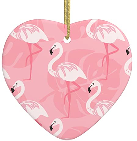 Weihnachtsschmuck Sommer Flamingo Palmenblätter Gedruckt Keramik Hängende Ornament mit Goldschnur Porzellan Weihnachtsbaum Ornament Dekorationen