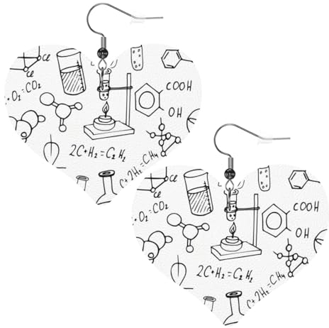 OPSREY Chemie Druck gedruckt Mode Leder Ohrringe Drapiert Haken Ohrringe Liebe Herz geformte Ohrringe, Einheitsgröße, Kunstleder