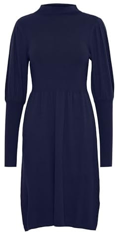 fransa FRDEDINA Damen Strickkleid Feinstrickkleid knieumspieltes Kleid mit Stehkragen und Puffärmeln