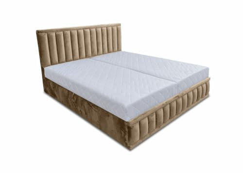 Ares Meble Grand Polsterbett 160x200 cm -Bettgestell mit Bettkopfteil - Samt Bett mit Schubladen - Schlafzimmer Bett - Doppelbett - Rückenlehne Bett - Bett mit Bettkasten - Beige