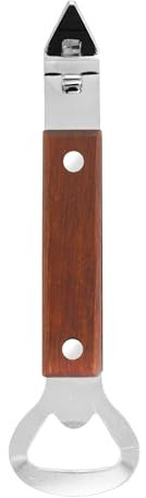 OGGI Abrebotellas y latas con mango de madera, acero inoxidable y madera, abrelatas de botellas, manual de abrebotellas, incluye elevador de tapas de botella y perforador abrelatas, 15 cm