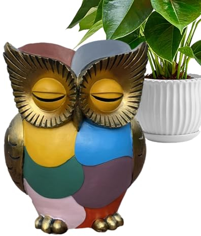 Eulen-Pflanztopf, Harz-Pflanzgefäß-Figuren In Eulenform, Niedlicher Vintage-Eulen-Pflanzgefäß, Handgezeichneter Eulen-Pflanzgefäß, Farbenfroher Kreativer Stifthalter, Heimdekor-Ornamente Für Esszimmer