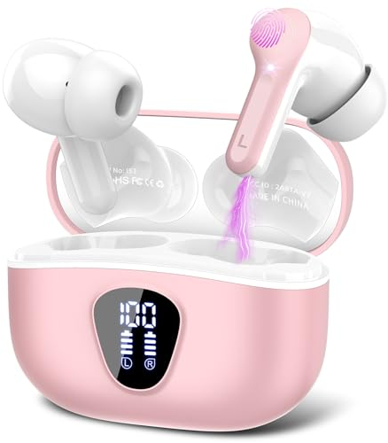 Bluetooth Kopfhörer, Kopfhörer Kabellos Bluetooth 5.3 In Ear, 4 ENC Noise Cancelling Mic Ohrhörer, HiFi Stereo Tiefbass, 40H Spielzeit, LED-Anzeige, IP7 Wasserdichte Earbuds, Touch Control, Rosa