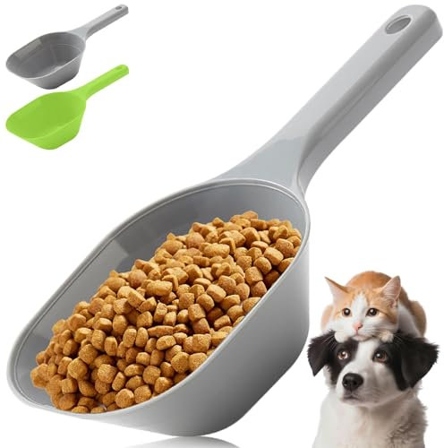 Aosnare 2 PACK Pet Food Scoop 1 Cup Capacity With Measuring Lines For Dog, Puppy and Cat (Grey and Green)