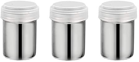 Secoueur Tamiseur en Acier Inoxydable pour Farine Fine Sucre Glace Cacao Poudre d'Epices, Saupoudreuse à Epices Distributeur Poudre Shaker Tamiseur, 3 Pièces, Argent Acier Inoxydable