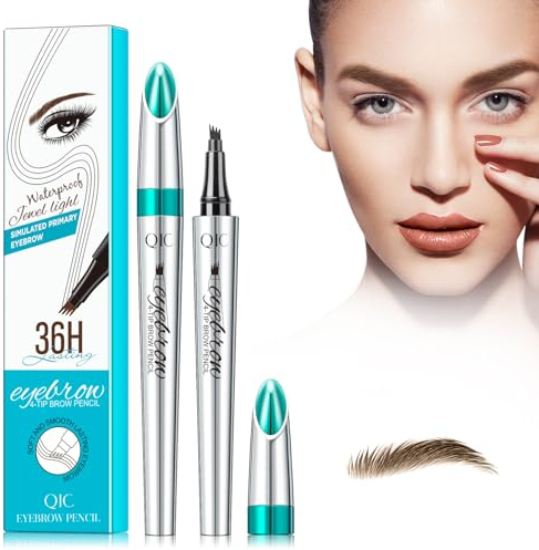 3D Waterproof Eyebrow Pencil with 4 Fork Tip Applicator - Long-Lasting Natural Eyebrows (Light Brown)