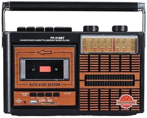 Lychee Portable Retro Cassette Tape Player and Recorder with AM/FM/SW1-2 Four Bands Radio,Built-In Speaker,3.5mm Headphone Jack,Support SD/USB Input (F-319BT)