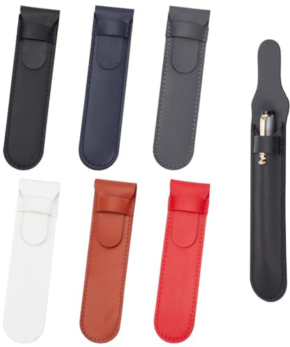 nbeads 6 Stück 6 Farben Leder-Etui für einzelne Stifte, Handgefertigtes Etui für Füllfederhalter Etui für einzelne Stifte mit Klappdeckel für Füllfederhalter Rollerball Stifte, 16.8x4cm