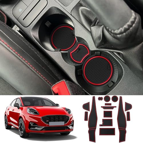 Coleya Antirutschmatten Kompatibel mit Ford Puma 2020-2024, Mittelkonsole Gummimatten Türnaht Matten Getränkehalter Matte, Ford Puma Zubehör Gummi rutschfeste Matten (Rot)