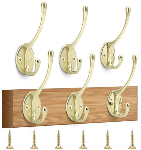 6 Stück Garderobenhaken Brass Vintage Garderobe Haken Retro Kleiderhacken Zinklegierung Garderoben Mantelhaken Metall Wandhaken mit 12 Stk Schrauben Wand Schlüsselhaken für Bad Küche Büro Tür Schrank