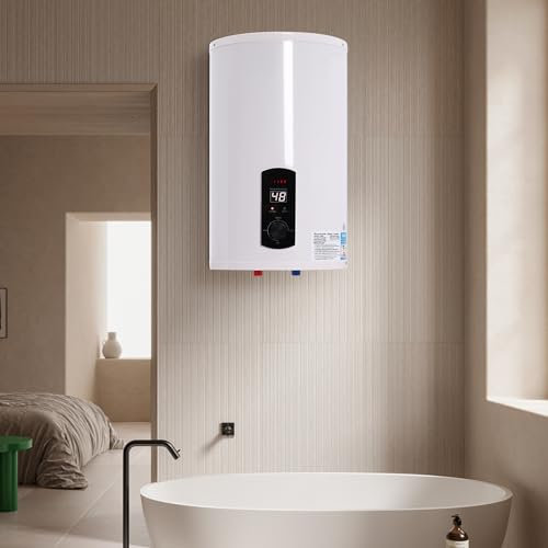 Calentador de agua eléctrico de 35 L, 220 V, calentador de agua eléctrico con ducha de mano y manguera, elemento calefactor de acero inoxidable 25-75 °C IPX4 (35 L)