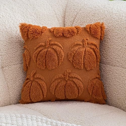 Herbst Kissenbezug Kürbis Herbstmotiv,Herbst Kissenbezüge Kissenhülle Herbstliche,Modern Herbstdeko Innen Aesthetic Zimmer Deko,Herbstdeko Pumpkin Kissen,Herbstkissen für Halloween (Braun, 45x45 cm)