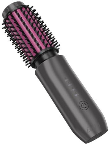 Leeko Kabellose beheizte Lockenbürste, 3 in 1 Heiße Haarbürste 40mm, tragbarer beheizter Lockenstab und Glättungsbürste mit 4 Temperaturen, 7000 mAh USB wiederaufladbarer kabelloser Lockenstab Rosa
