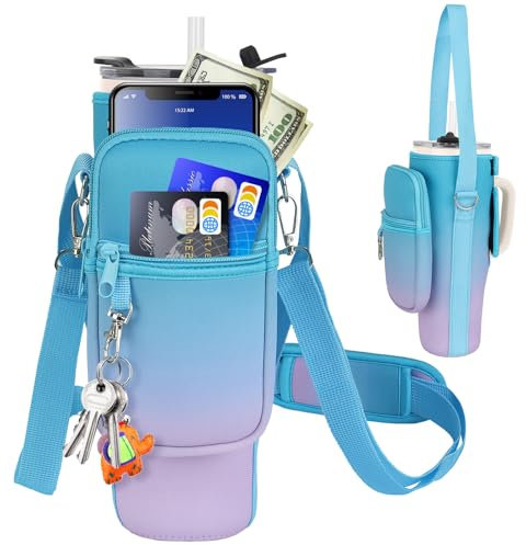 LEFOR·Z Tasche für Stanley Cup und zubehör,40 oz Wasserflaschen-Tragetasche mit Handytasche Verstellbarem Schultergurt,kompatibel mit Stanley,Meoky Trinkbecher Geeignet Zum Wandern Laufen Radfahren