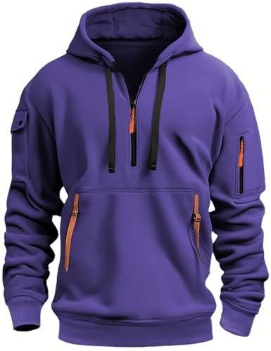 MEDUOLA Uomo Felpa con Cappuccio Felpa con Zip Ragazzi e Uomini Felpa con Zip Tasca Multifunzionale Felpa con Cappuccio Jogging Pullover XL,Viola