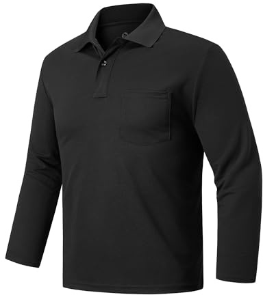 Outdoor Ventures Men's Long Sleeve Golf Polo UPF50+ Breathable Shirt | 4-Way Stretch, Moisture-Wicking, Lightweight, Chest Pocket, Sunglasses Loop, for Golf Hiking Travel Office Casual