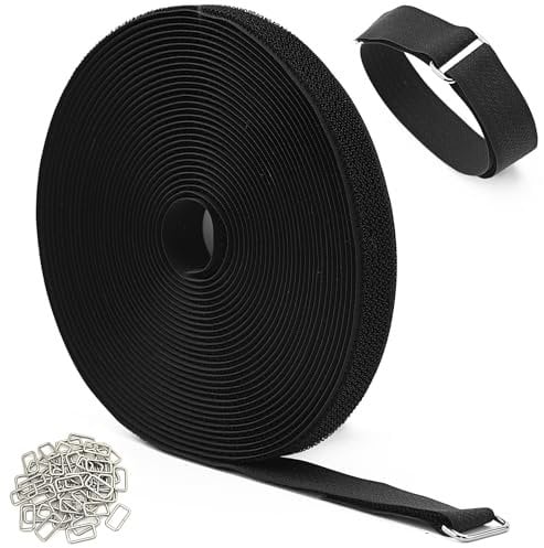 KINGLAKE Fascetta in da 10 m, con 50 fibbie in metallo, 2 cm, resistente, lunghezza di taglio libera, cinghia per esterni, richiudibile, colore nero