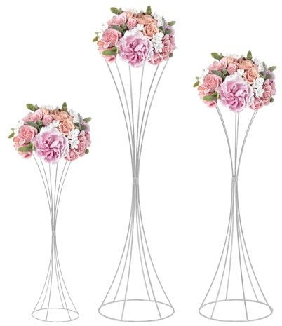 3 Stück Blumenständer, Vasen Hochzeit - 3 Größen 50/66/79CM Hoch, Metall Pflanzenständer für Party Geburtstags Event Festival Feier (Silber)