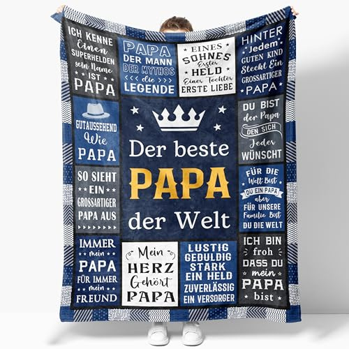 AOWINS Papa Geschenk, Kuscheldecke Geschenk für Papa zum Geburtstag Vatertag Weihnachten, Geburtstagsgeschenk Ostergeschenke Vatertagsgeschenk für Vater, Bester Papas Decke 150X130CM
