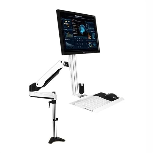 Adjustable Single Monitor Desk Mount, Sit Stand Workstation with keyboard tray and mouse box, Height Adjustable gas spring Single Monitor Mount Arm, Holds up to 13.2lbs Easy Install(700mm)