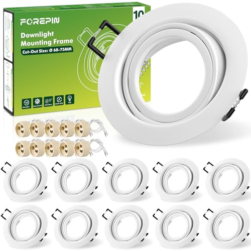 Forepin 10er Set Einbaustrahler LED Rahmen Ø68mm, GU10 Einbauspot Deckenspots Inkl. GU10 Fassung, 30° Schwenkbar Einbaurahmen LED Spots 230V für Einbaubeleuchtung