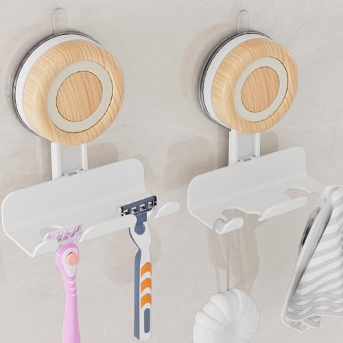 Rasierer Halterung Dusche 2 Stück, Rasierhalter Dusche mit Saugnapf für die Wand, Abnehmbare & Wiederverwendbare Saugnapfhaken für die Badezimmertür, Rückstandsfreie Duschhaken (Weiß – 2 Stück)