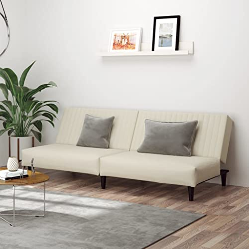 Frdhee Mini Sofa Küchensofa, Schlafsofa 2-Sitzer Creme Samt für Gäste und Alltag