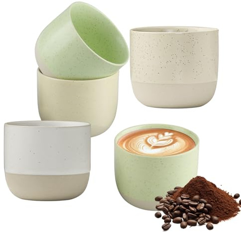 duisoad 4 Pièces Tasses à Café en Céramique Tasses à Expresso à Paroi Épaisse Tasses en Céramique Sans Anse pour Café, Boissons, Jus, Cafés, Hôtels, Cuisines