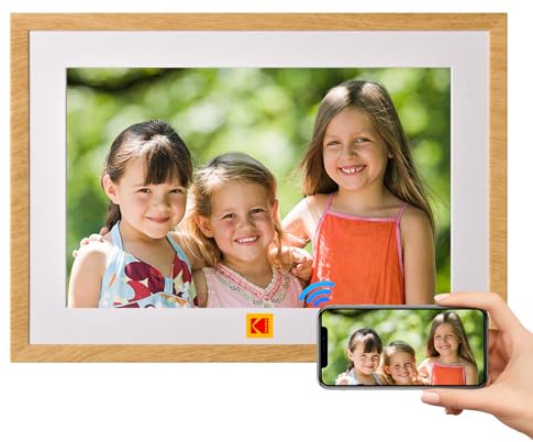 KODAK Digitaler Bilderrahmen 10 Zoll mit 4000mAh Li-Akku, WLAN Digitale Fotorahmen mit 32GB Speicher, IPS HD Touchscreen, Auto-Rotat, Elektronischer Bilderrahmen Teilen Sie Fotos und Videos