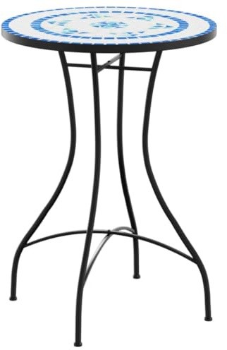 Tomostar Beistelltisch aus Mosaik, runder Bistrotisch, für Balkon, Garten, Terrasse, Außenbereich, Mosaik, Blau und Weiß, Ø 50 x 70 cm, Keramik
