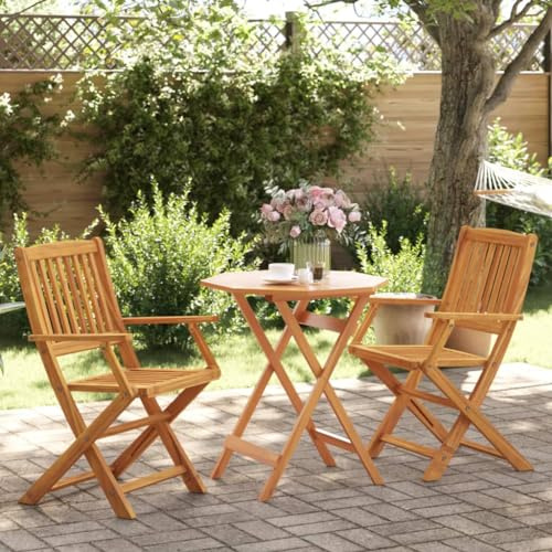 Owoxanthellate 3-TLG klappbares Bistro-Set 70x70 Akazie Massivholz wetterfestes Gartenmöbel-Set für Balkon Terrasse Outdoor Dining