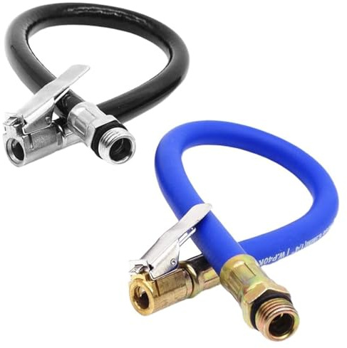 SWYZOR 2 Piezas Adaptador de Manguera de Inflado de Neumáticos, Motocicleta Coche Trenzado Flexible Clip en Neumático Bomba Adaptador Manguera Aire Herramienta